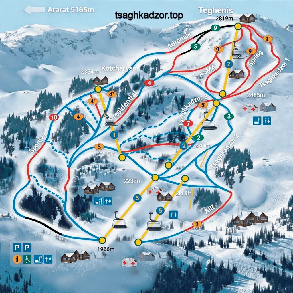 Схема горнолыжного курорта Цахкадзор (нажмите для увеличения)